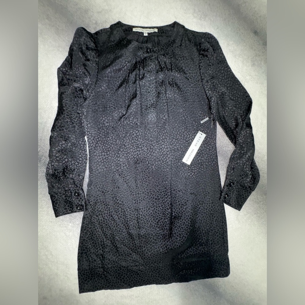 NWT Steve Madden Black Cheetah Long Sleeve‎ Shift Dress 8